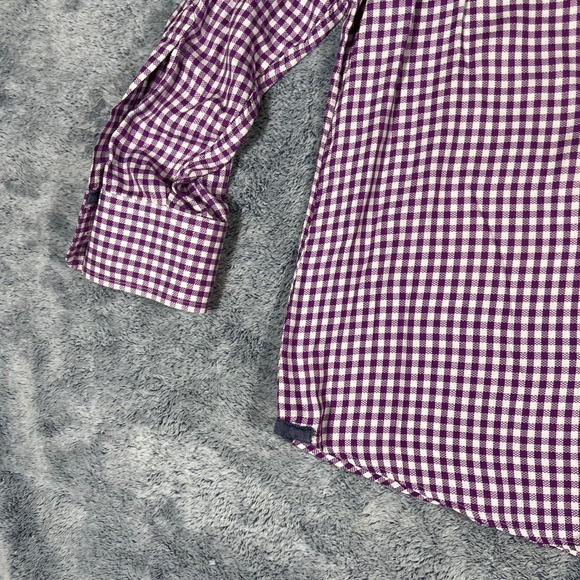Charles Tyrwhitt Mens Slim Fit Gingham Dress Shirt Purple White 17/33 Cotton - Picture 12 of 16